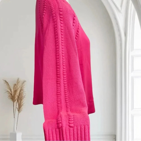 Sail to Sable crewneck sweater, hot pink pompoms pullover cashmere wool blend - Picture 4 of 16